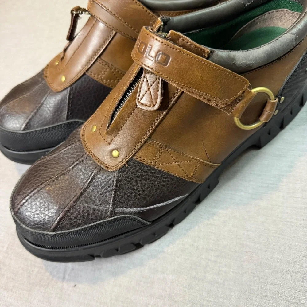 Polo Ralph Lauren Oxfordable III Mens 13D‎ Brown Fair Zip Strap Duck Shoes 0862